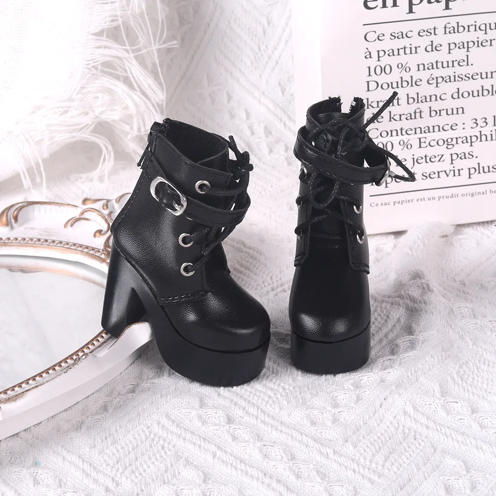 60cm Doll Black High-heeled Martin Boots 3 Points Bjd Doll Shoes Dress Up Accessories