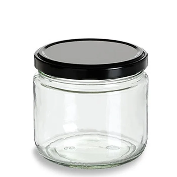 12 Oz 378ml Clear Round Short Glass Tarrina Salsa Food Packaging Jar with 82mm Lug Lid