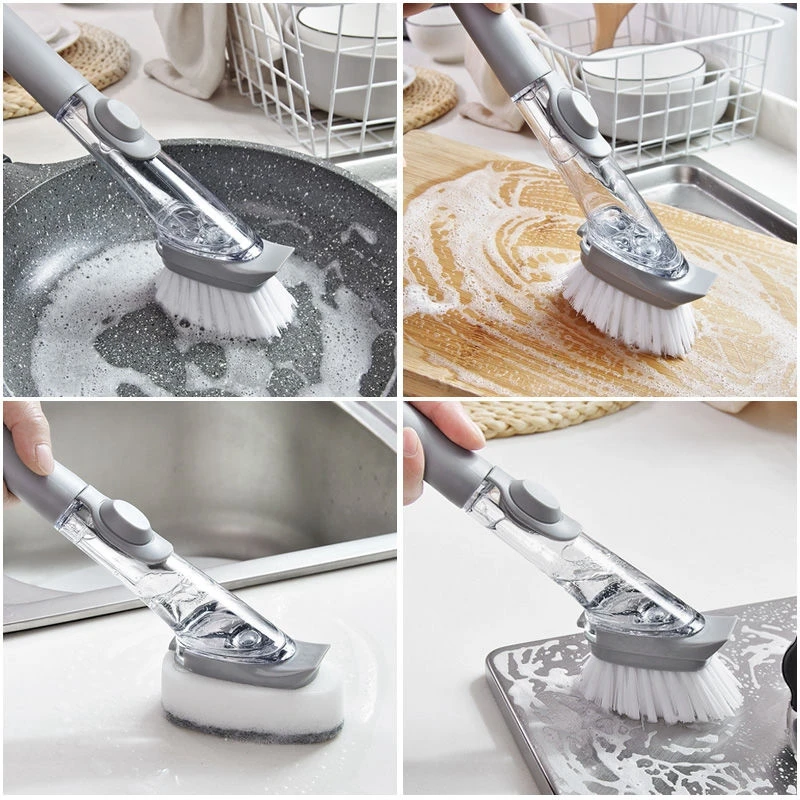 Unique multifunctional long handle cleaning brush dish scrubber with soap dispenser