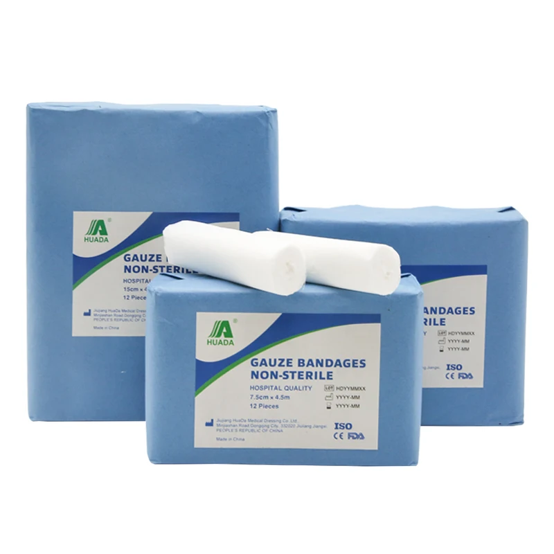 Medical Elastic Cotton Gauze Roll Individual Pack Wound Dressing Sterile Wraps Medical Gauze Bandage HUADA