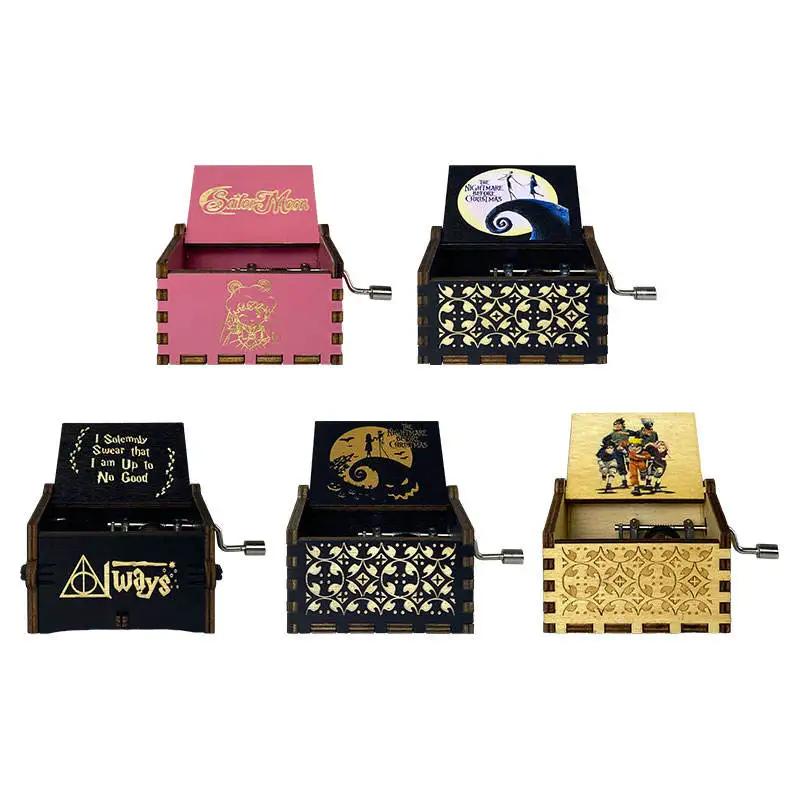 2024 New Arrival Mini Engraved Wooden Hand Crank Music Box Interesting Kid Toys Christmas Gifts Music Box