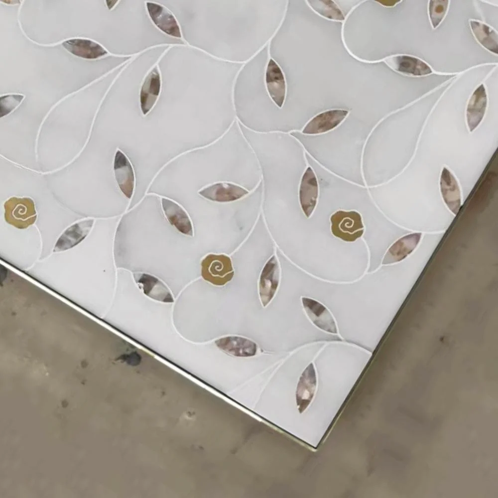 Samistone Bianco каррарская белая и латунная Водоструйная мозаика Мраморная Цветочная художественная плитка