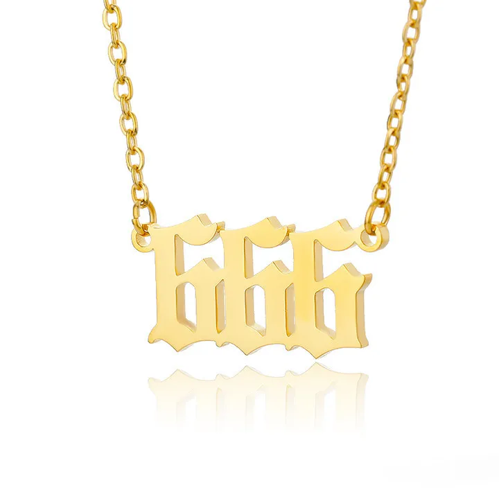 Lucky Angel Number Necklace For Women Stainless Steel Fashion Jewelry Goth Choker Personalise Number Year Letter Pendent Custom