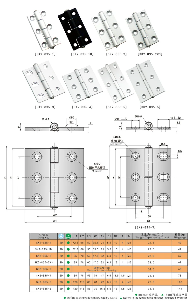 SK2-835 Industrial Butt Hinge Modern Aluminum Alloy hinge for Semiconductor