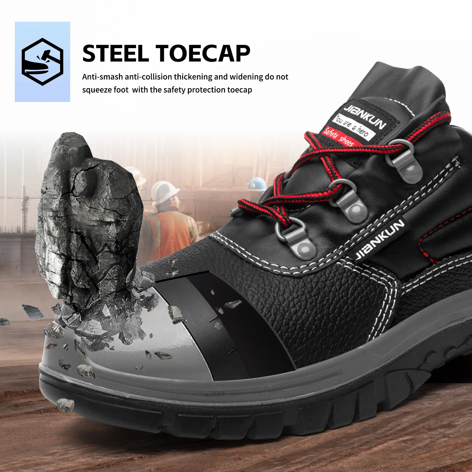 JIANKUN Industrial Sneakers Breathable Steel Toe Leather Shoes stainless steel toe rings Anti-Impact Protective Safety Feature