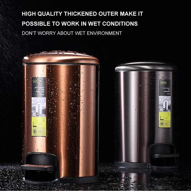 
CCKO Hot Selling Champagne Gold 5L Foot Pedal Bin Trash Can 