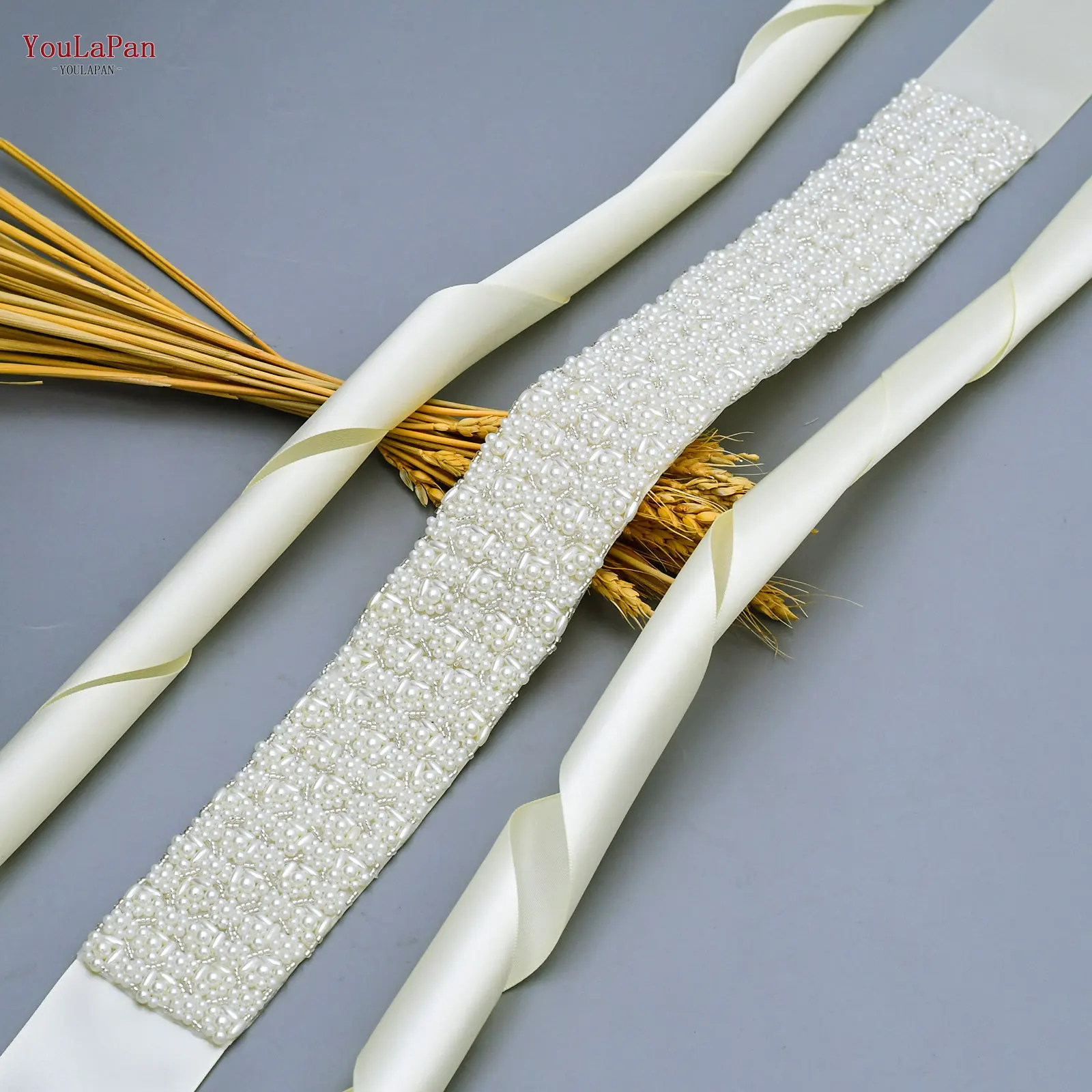 YouLaPan S20 Handmade Beaded Belts Ivory Dense Pearl Wide Belts Bridal Wedding Waist Accessories Women Evening Dress Ribbon Sash