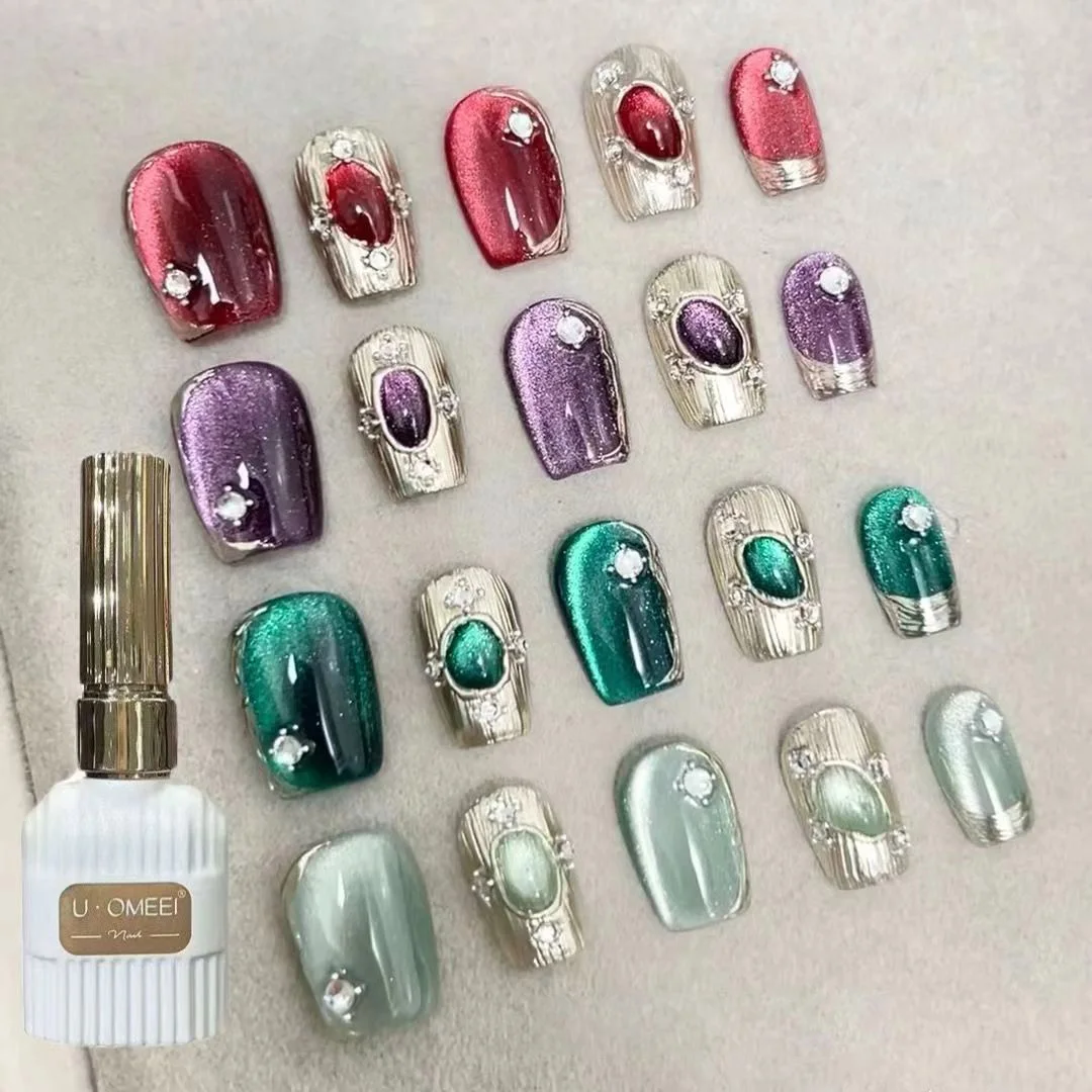 UOMEEI Cat Eye Gel Nail Polish Rainbow Eco-friendly UV Gel Universal Colorful Glue Super Shiny Laser Cat Eyes Magnetic