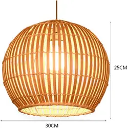 Crayom Round Bamboo Woven Chandelier Wooden Rattan Wicker Lampshade E27 Lamp Holder Adjustable Lamps