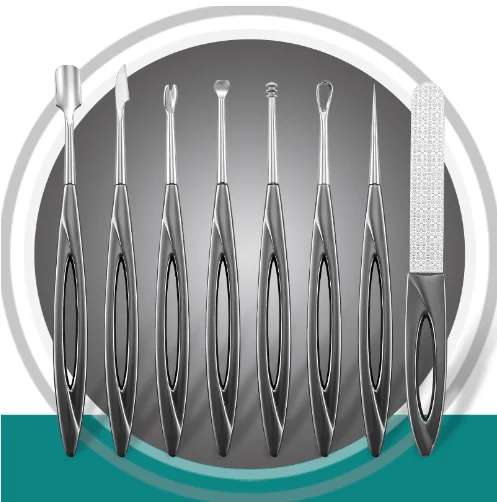 Steel Push Dead Skin Push Nail File Digging Ear Spoon Acne Needle Spiral Ear Spoon Nail Beauty Tool Set