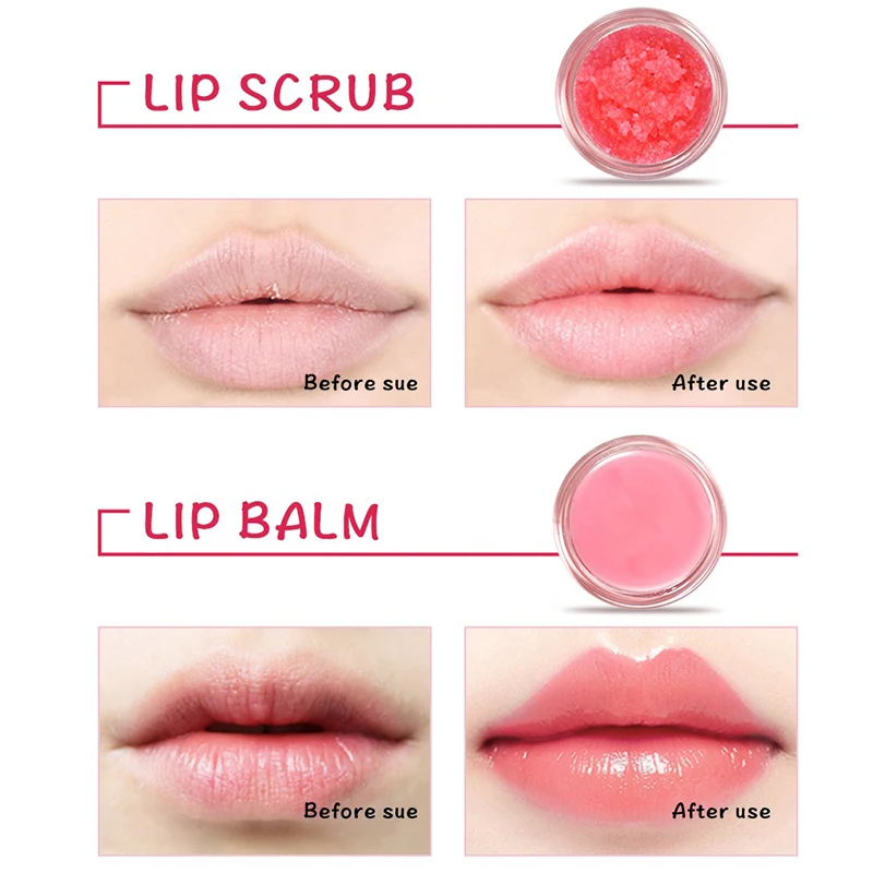 2 in 1 wholesale private label pink natural lipbalm vegan lipscrub organic exfoliator strawberry lip scrub and lip balm