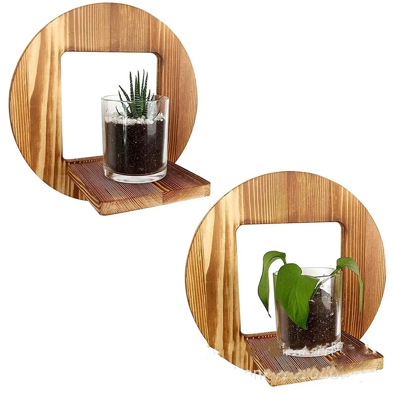 Rustic Simple Indoor Hanging Plant Shelves Flower Pot Wall Shelf Rack Wooden Floating Shelves For Wall Decor