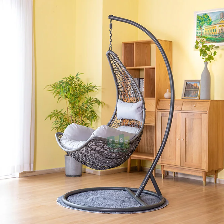 (EFH1001) Rattan wicker hanging swing accent moon chair stand for home indoor