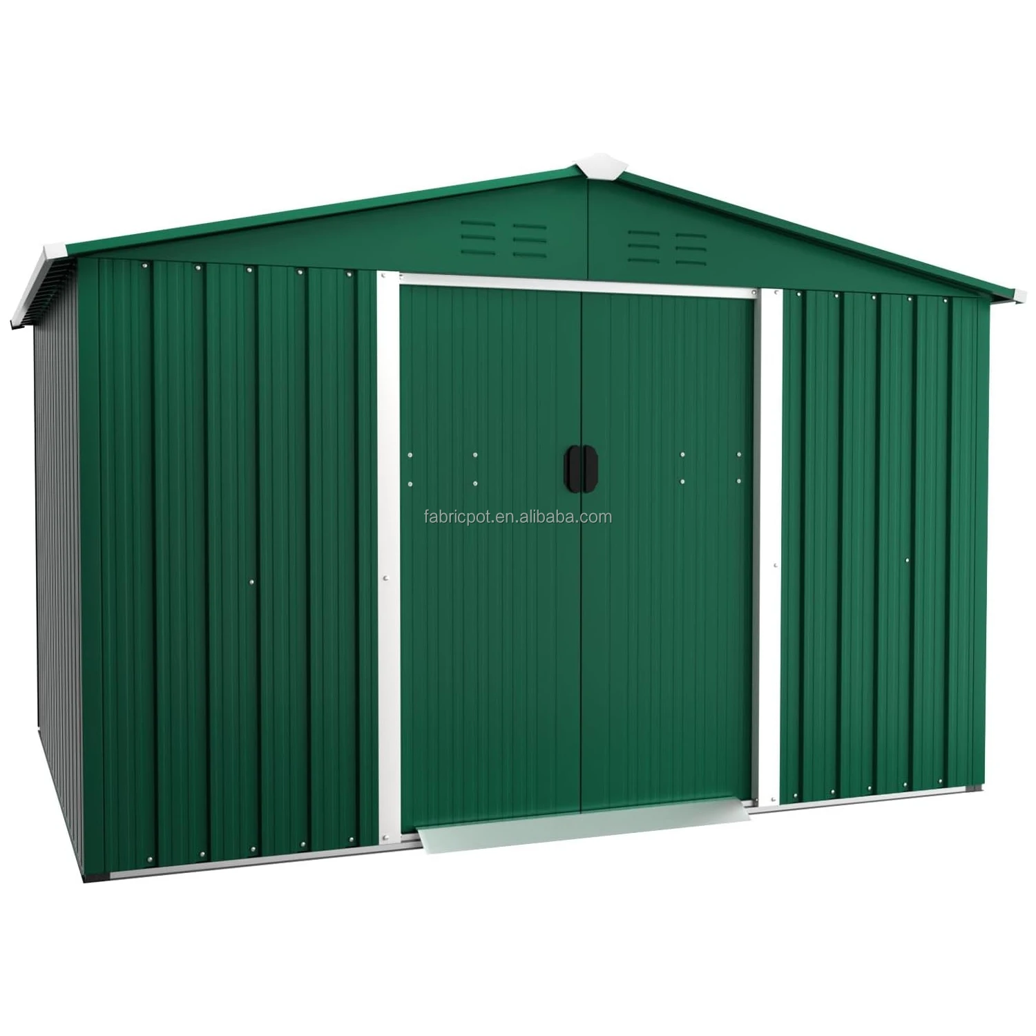 Green Galvanized Metal Storage Shed Tool Storage Sheds Car Parking Shed with Peak Style Roof and Sliding Door