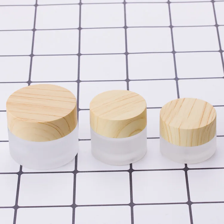 100g 50g 20g Glass Bottles With Bamboo Lid Cosmetic Face and Eye Frosted Wooden Jar Perfume Grain Cover Cream Glass Bottles