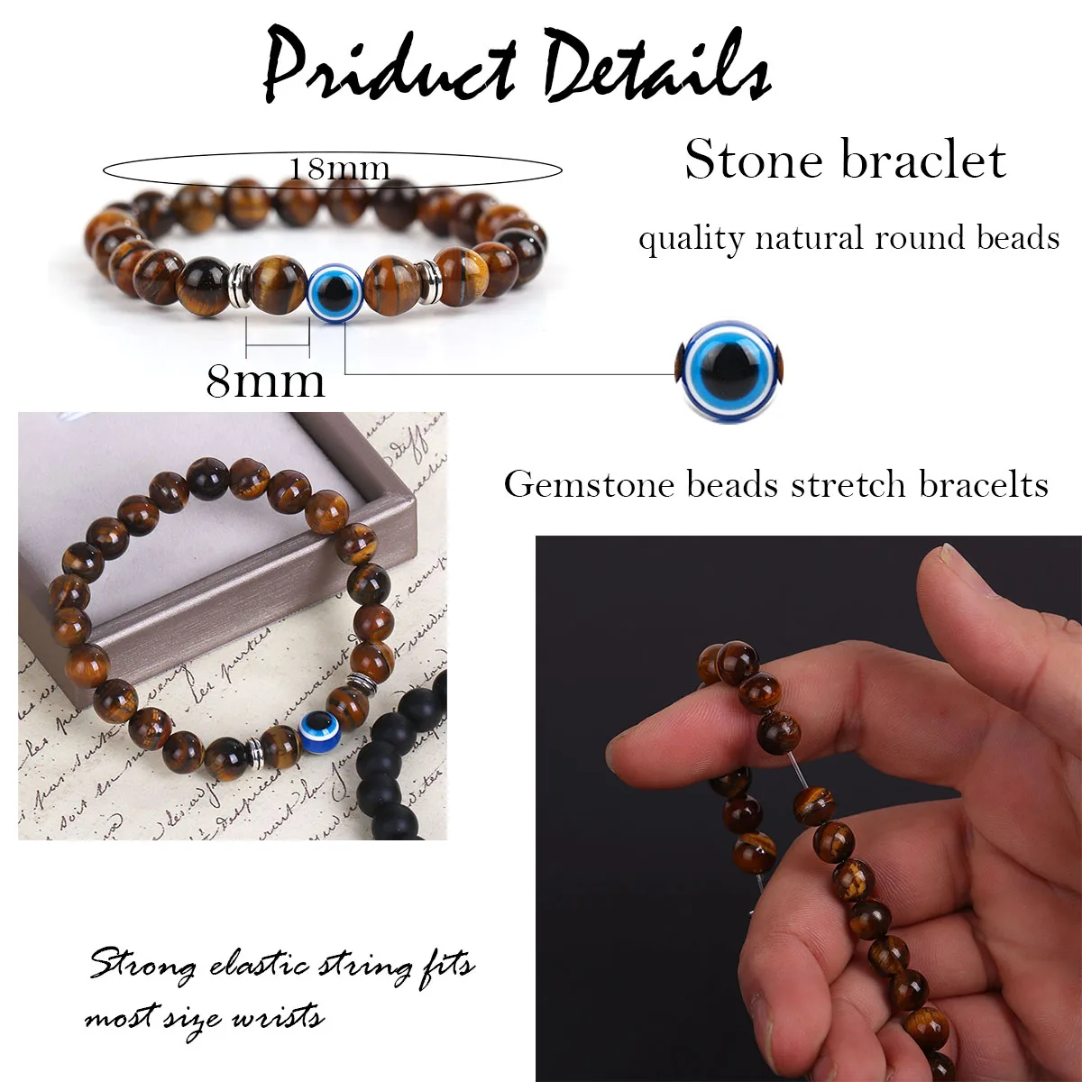 Wholesale tiger eye bracelet for men evil minimalistic eye summer products under 2 dollar  natural stone bead jewelry bracelets