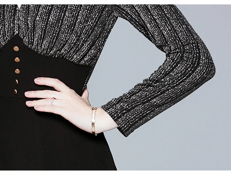 Hot Sale long sleeve V Neck elegant maxi dresses women empire slimming style buttons decoration umbrella dresses