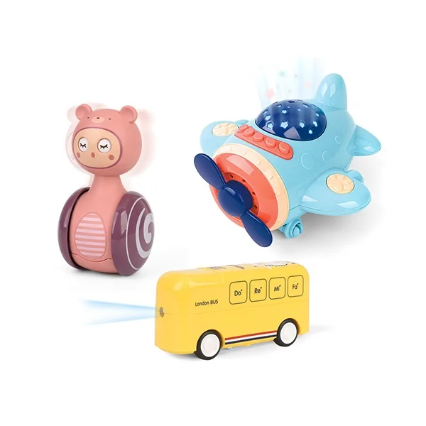 3 pcs Baby Music Projector Plane Bus Tumbler Multifunction Intelligence Early Education Toy