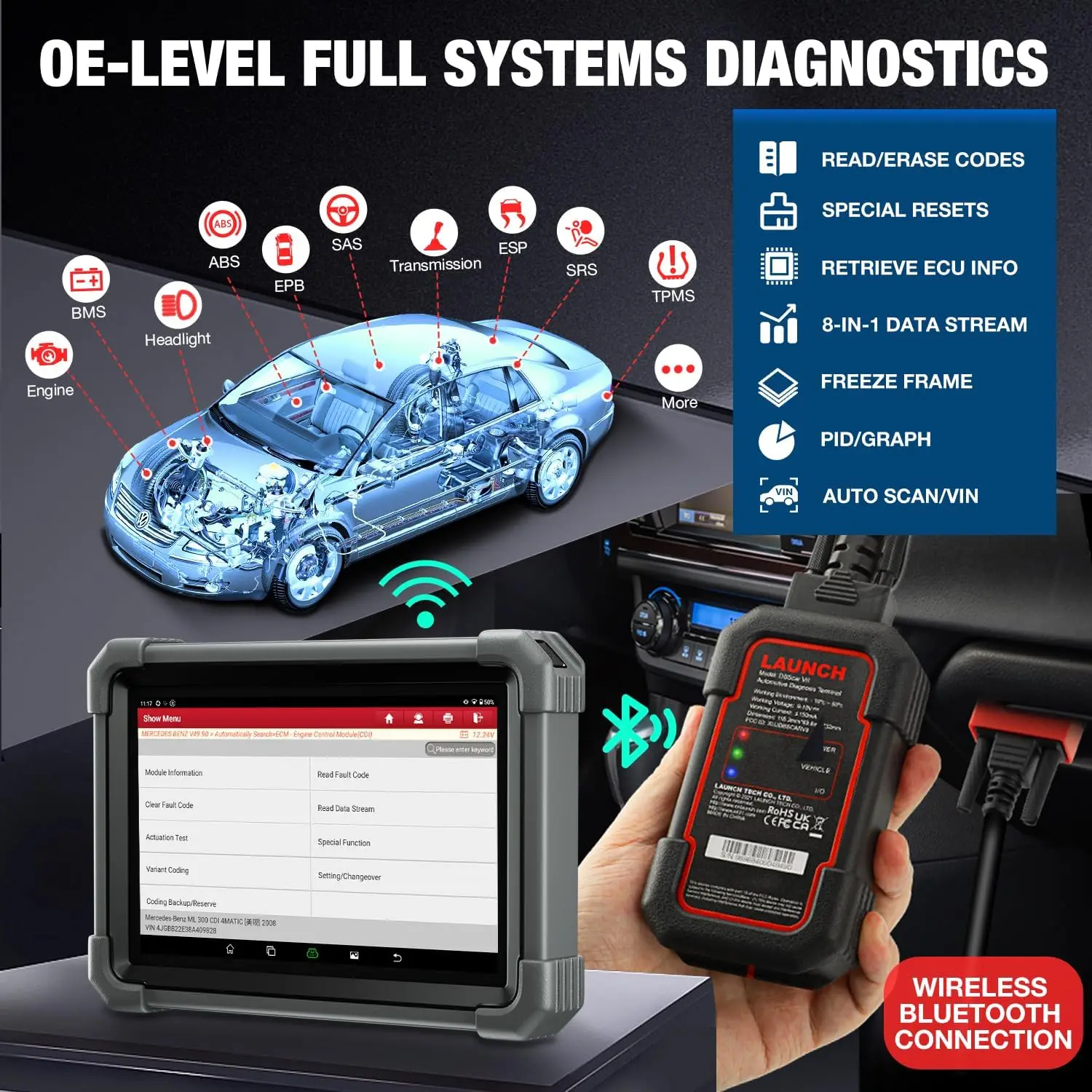 Launch X431 IMMO PLUS OBD2 Diagnostic Tools Car Key Programmer ECU Coding Car Key Programming Machine Auto Key Programmer