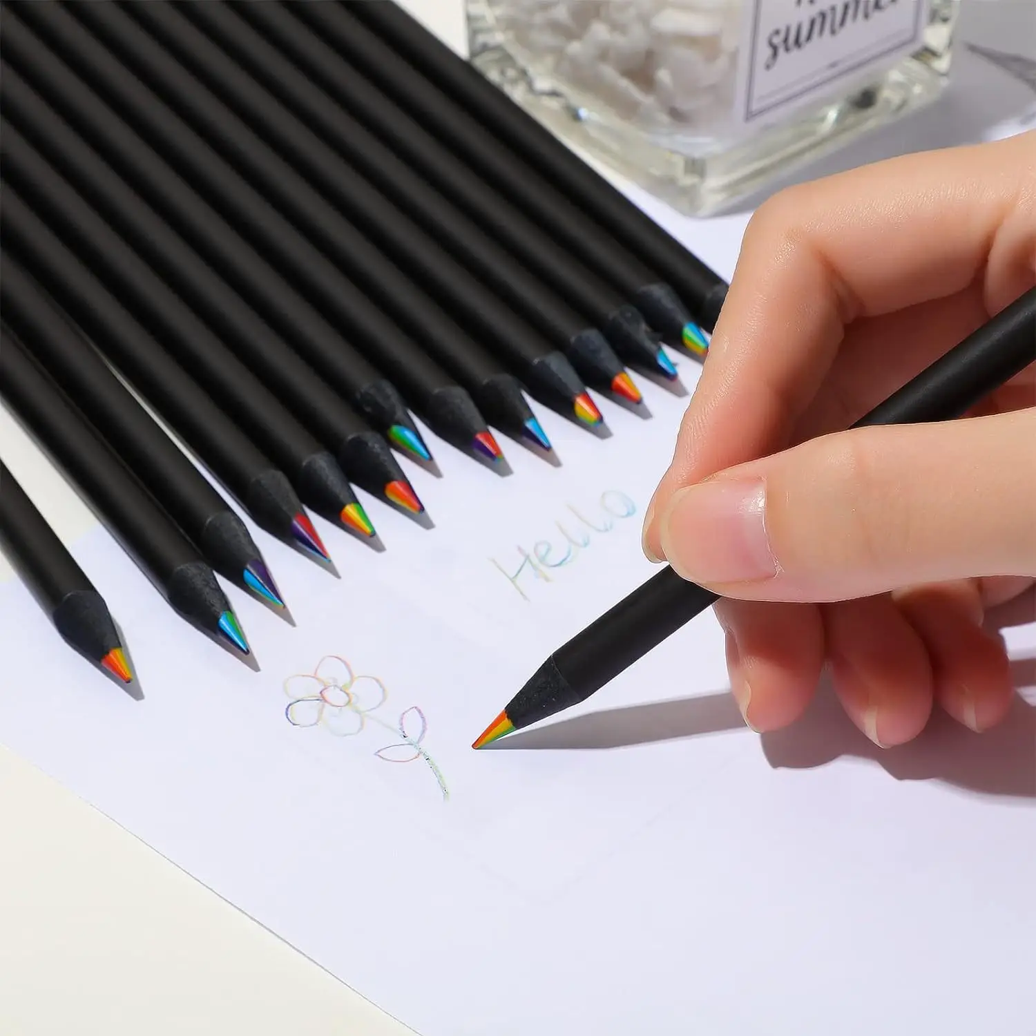 Colorful Lead Drawing Pencil Sets Core Colored Pencil Rainbow Wood 7 Colors Black Colored Pens Mini Colored Pencil Tube 7MM