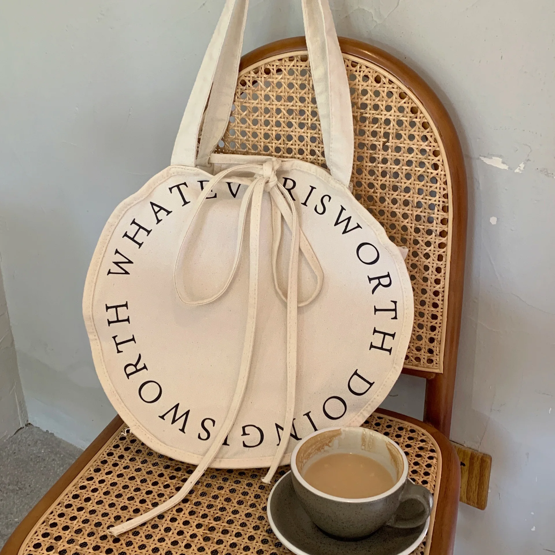 Large Cotton Canvas Tote Bag Round Shape Eco-Friendly and Durable 16oz Heavyweight Fabric with Your logo