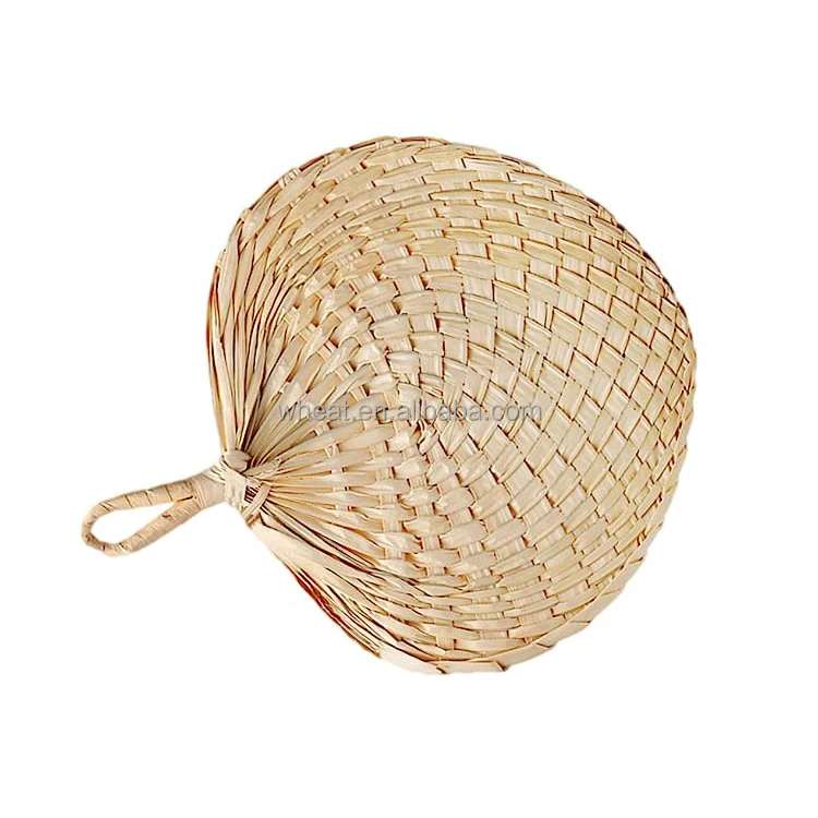 Chinese Handheld Straw Leaf Fan Natural Woven Palm Leaf Fans Buri Tropical Grass Party Favors Decorative Hand Cattail Fan