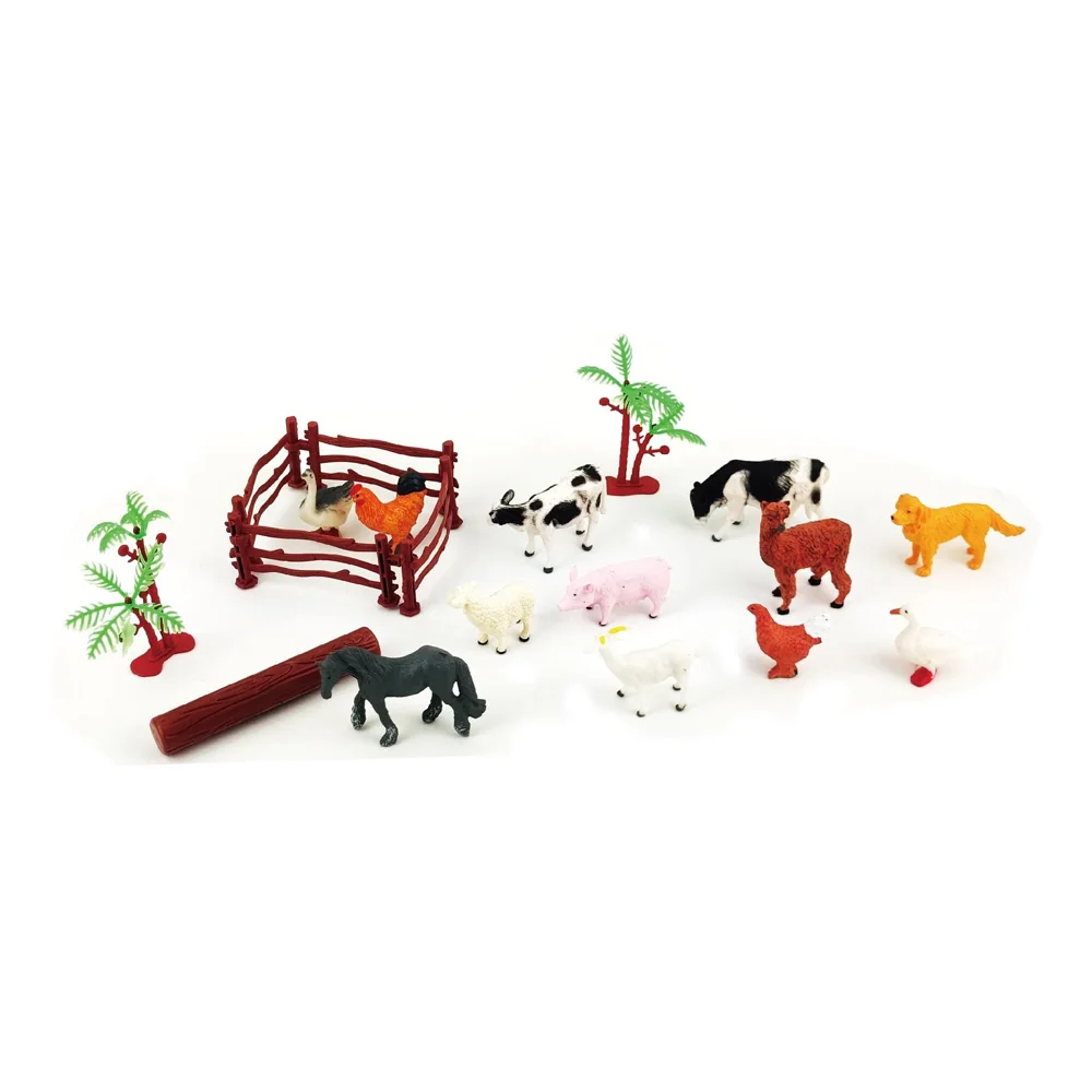 19pcs Plastic Animal Model Toy Simulation Farm Animal Toy Sets Cow Horse Figurines for Kids