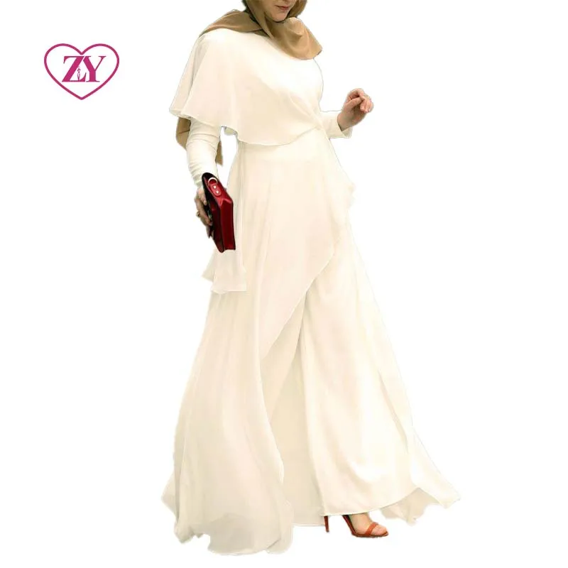 White Muslim Jumpsuit Easy-wearing with Waist Belt Embellished Stones Modest Islamic Attire Gown Abaya Hijab Dresses Not Lined