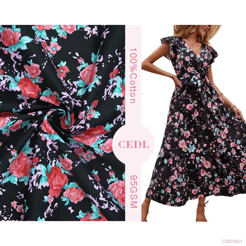 Digital Printing Processing Customization Clothing Home Textile 60 Count Cotton Rose Printed Poplin Voile Fabric