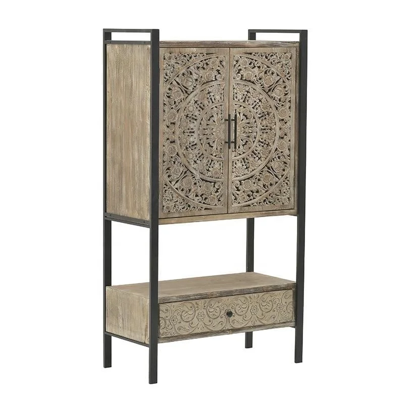 Деревянный шкаф, антикварная мебель с рисунком волны, 1 ящик, 2 двери, 59 дюймов H, деревянные книжные шкафы, стоячие полки от производителя