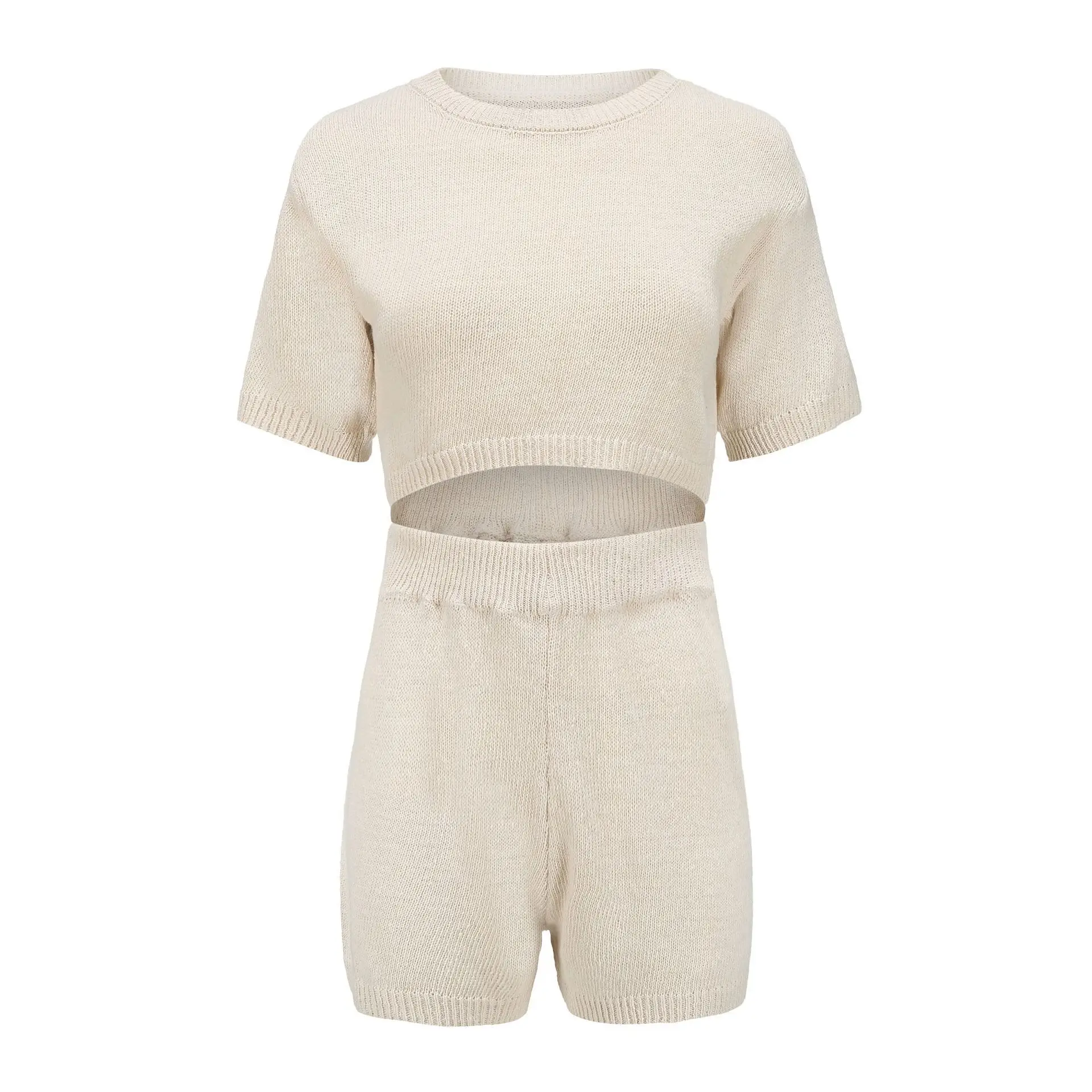 Женский высококачественный Повседневный однотонный сексуальный пупок комплект из двух предметов