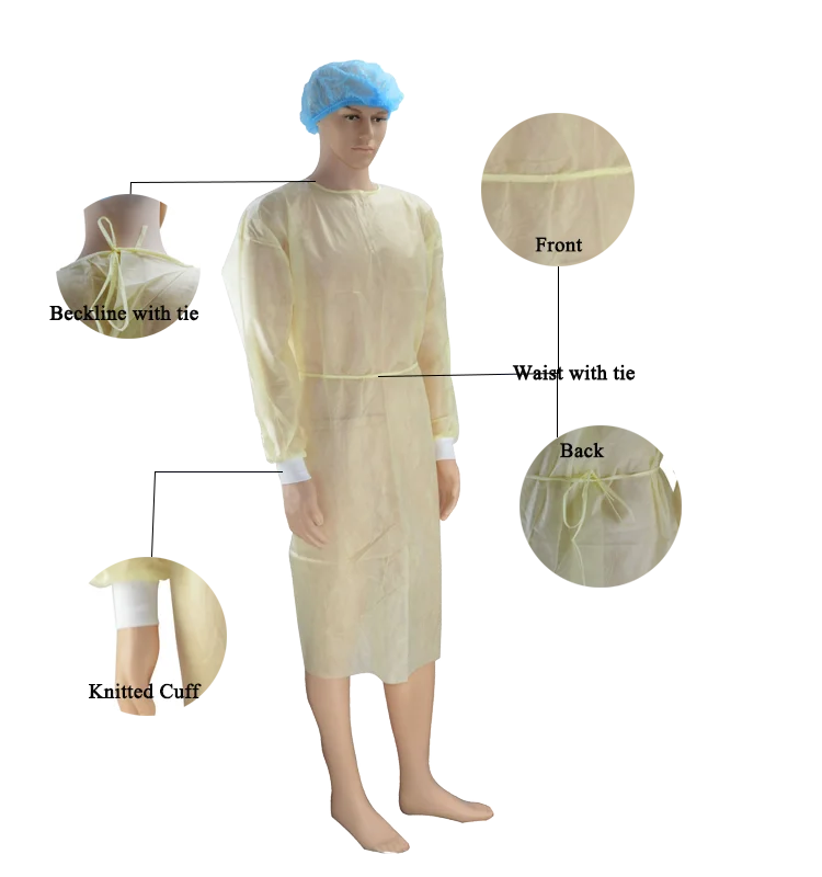 Junlong Disposable Medical Isolation Gown Yellow Isolations Coverall Level 1