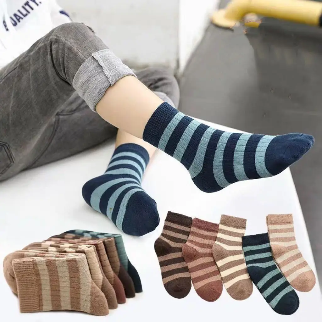 Low Price Sustainable Customer Logo Bamboo Cute Fiber Striped Children Men Socks