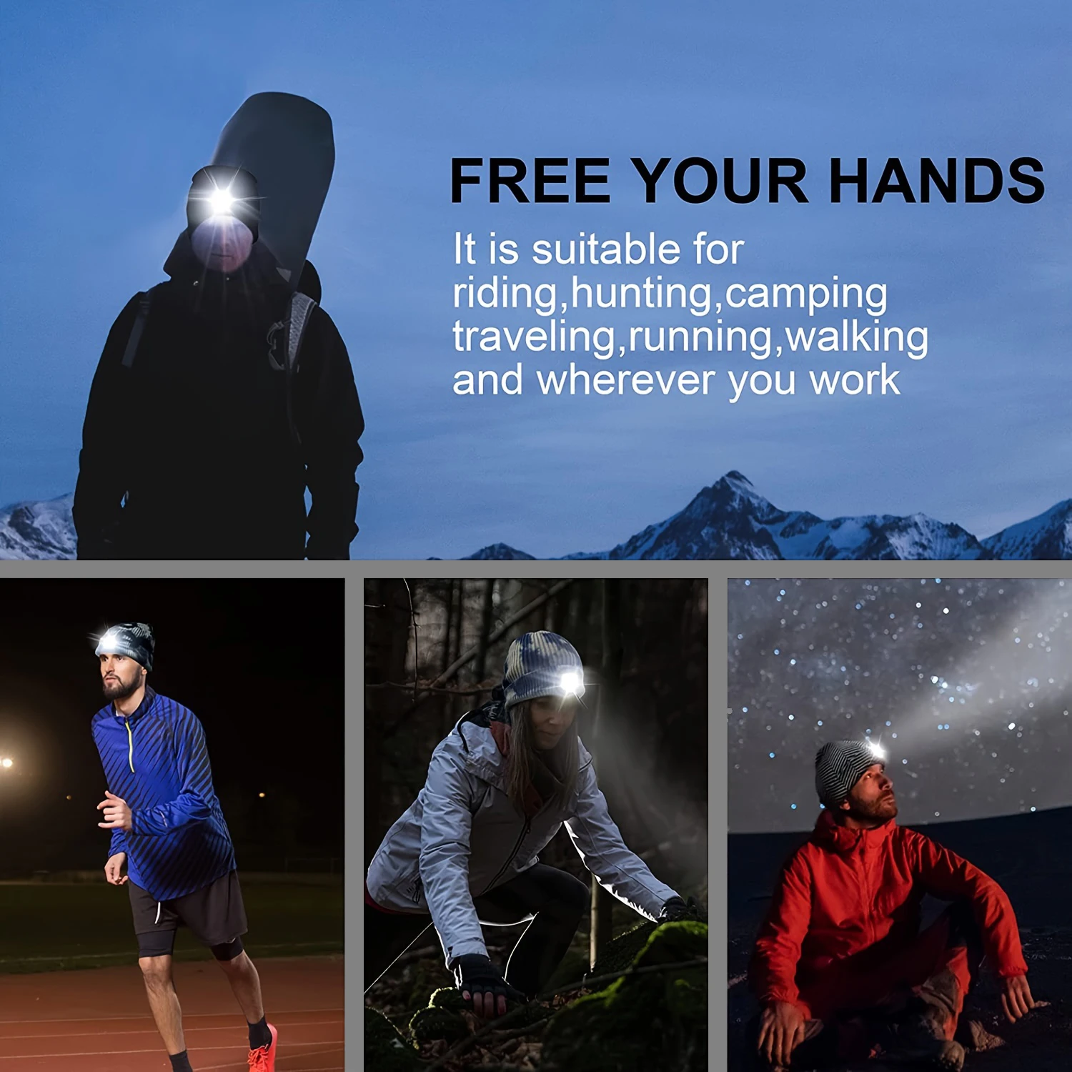 USB Rechargeable High power ultra bright Headlamp Hat Warm Knitted Unisex Headlight Hat Multifunction portable gift  headlight