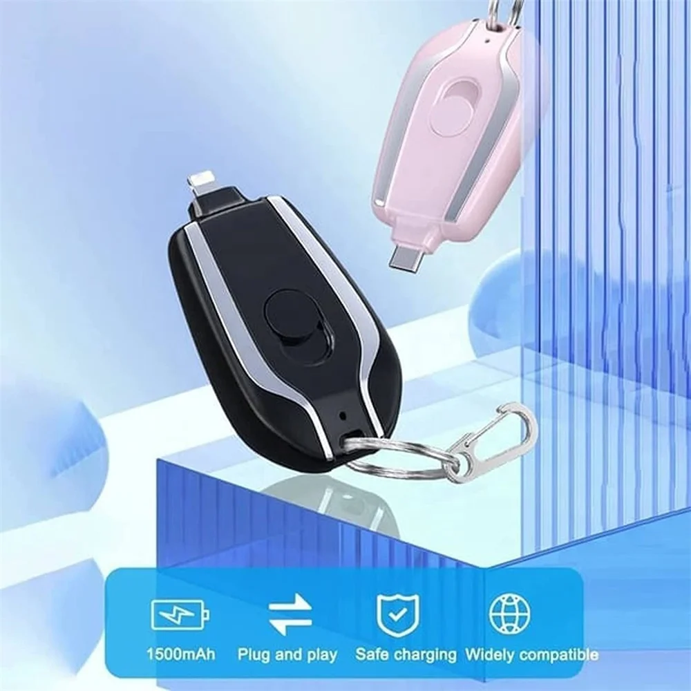 Black Pink Keychain Portable Charger for smart Phone 1500mAh Mini Power Emergency Pod External Fast Charging Power Bank Battery