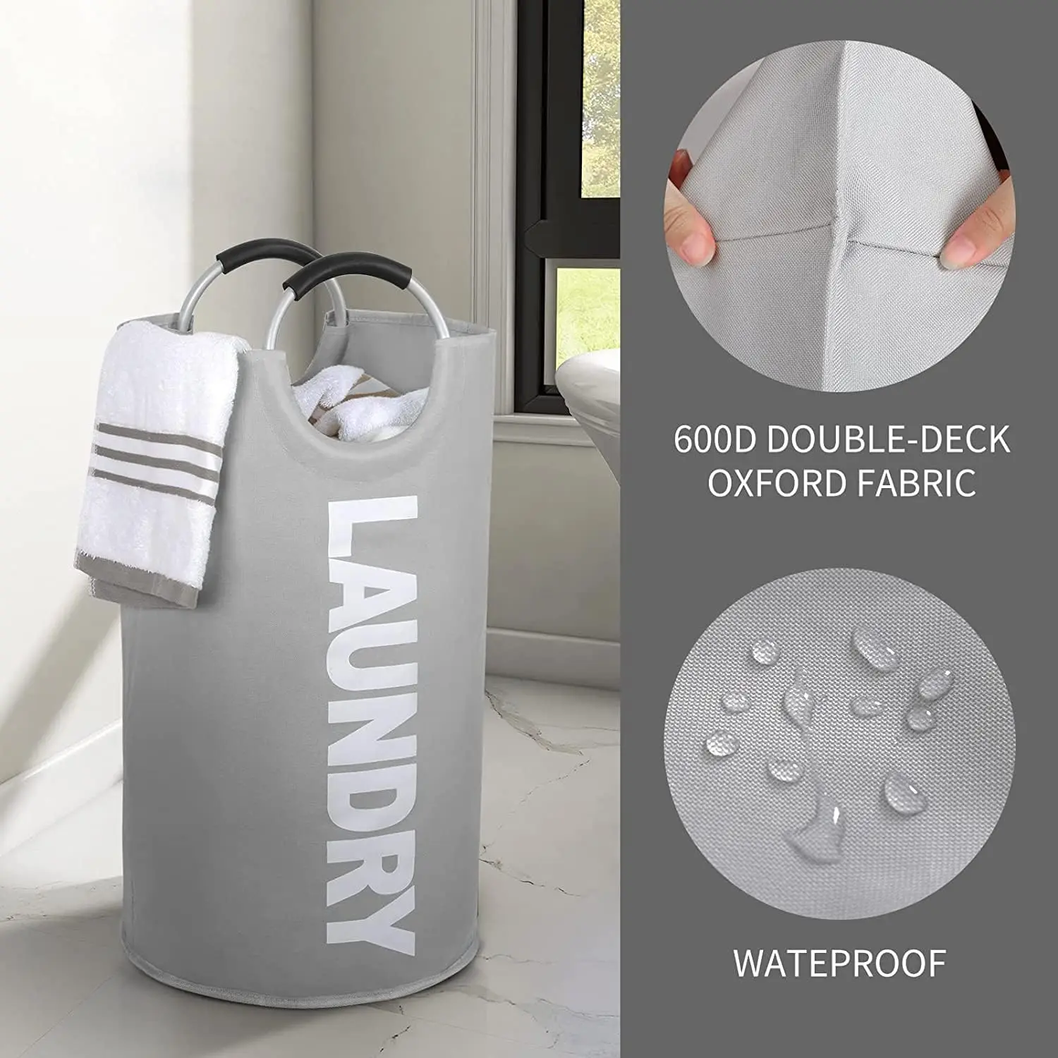 Oxford Washing Collapsible Foldable Hamper Dirty Clothes Basket Fabric Laundry Storage Bags With Alloy Handles For Bedroom