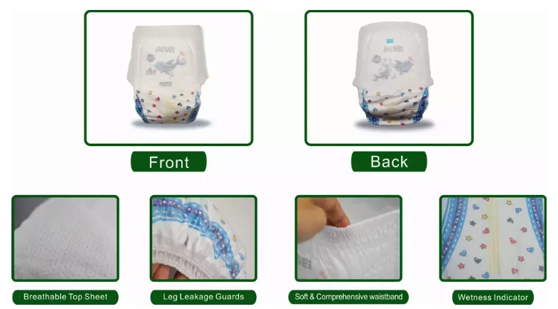 Foshan Factory Wholesale Soft & Breathable Printed Cloth Training Pants Boy/Girl Fluff Pulp Baby Diapers in Bulk