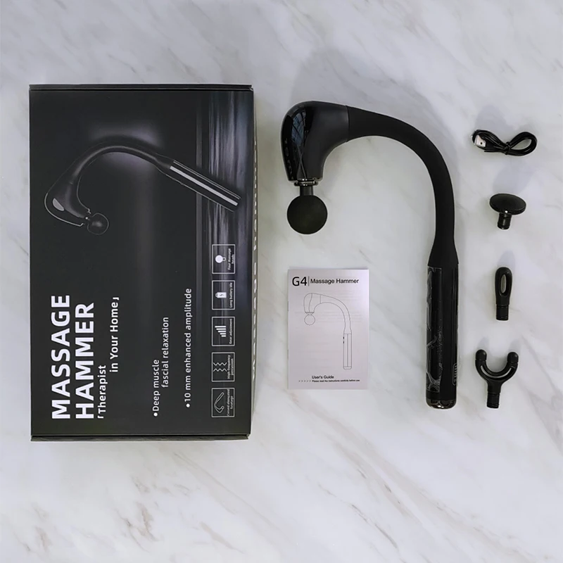 Top best selling Deep Tissue Handheld Curved Handles with 4 Massage Heads  Massage Hammer and motion relaxing massage gun