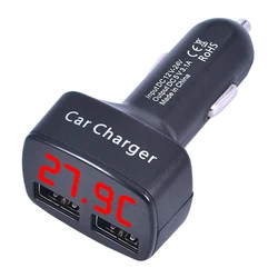 Car Charger Dual USB Voltmeter Thermometer Digital Display Charging Cigarette lighter 12V 24V for Car Tablet Smart Phone 4 in 1