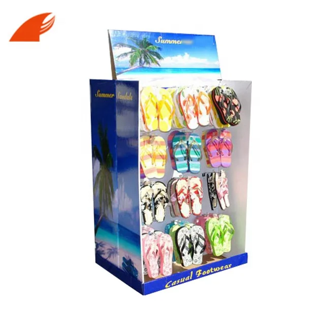 Customized Two Sides Cardboard Hook Display Rack For Summer Casual Footwear/Slippers Promotion