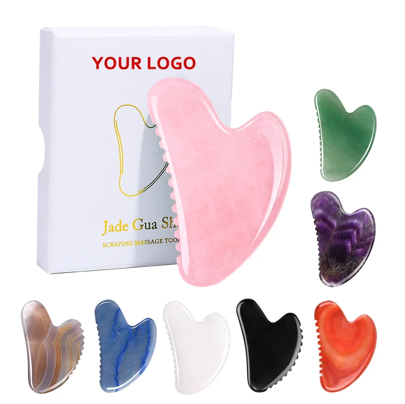 Natural Jade Stone Facial Skin Care Guasha Massager Crystal Face Anti-aging Beauty Tool Custom Rose Quartz Gua Sha With Teeth