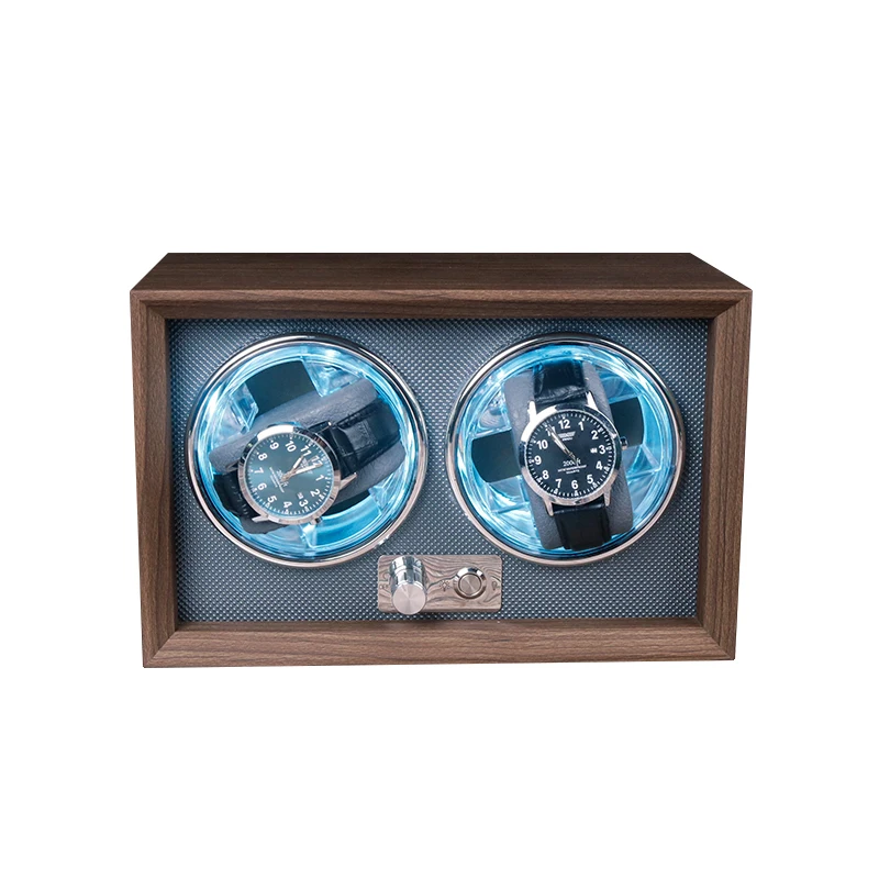 Wholesale Gray Watch Winder Luxury Safe Box Walnut Wood Grain 2 Slots Rotate Watch Winder Machine Kit Automatic