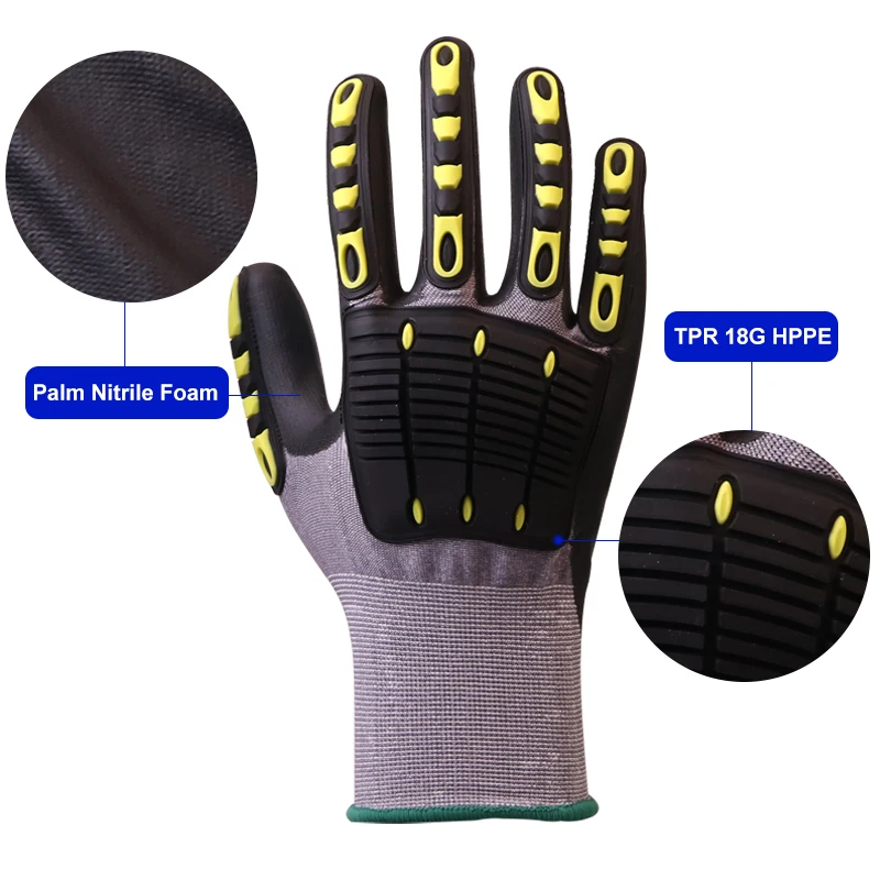 XINGYU Heavy duty reinforced TPR gloves 18G grade 3 HPPE nitrile coated foam hand protection mechanical safety gloves
