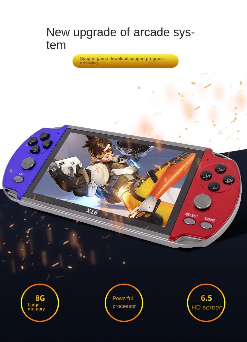 New 6.5-inch HD X16 handheld video game console Portable arcade retro classic TV game console support download archive