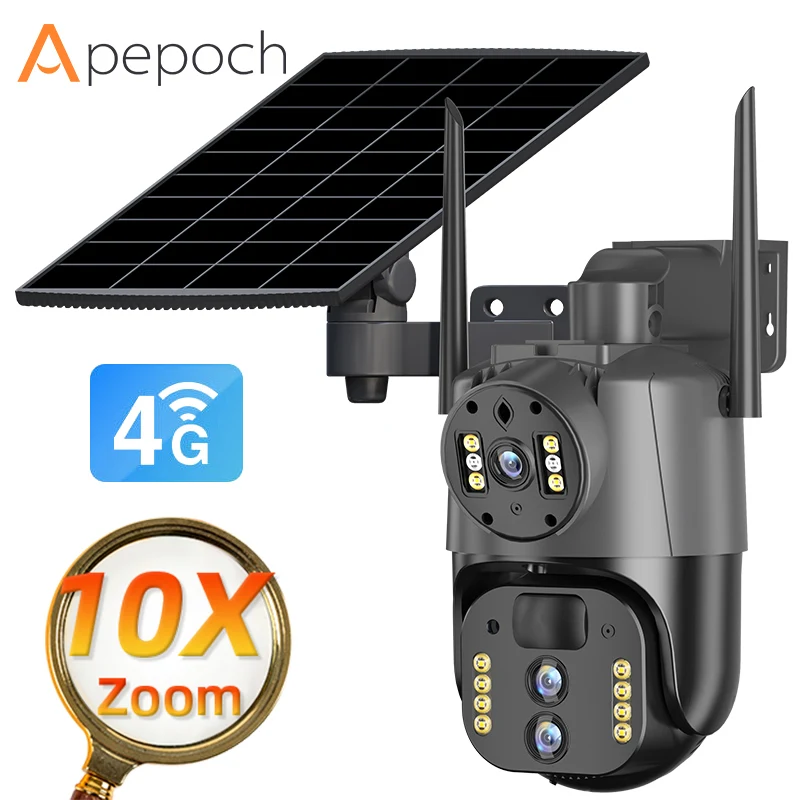 8W cctv solar panel network camera 4G security Camera with 3 lens night vision