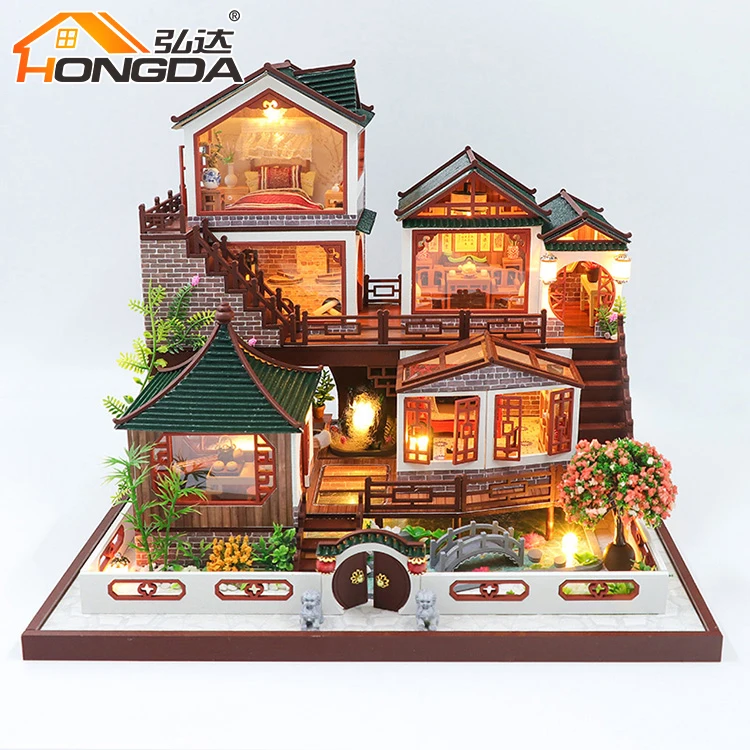 Традиционный кукольный домик «сделай сам» в китайском стиле для двора Су модель лофта комплекте с