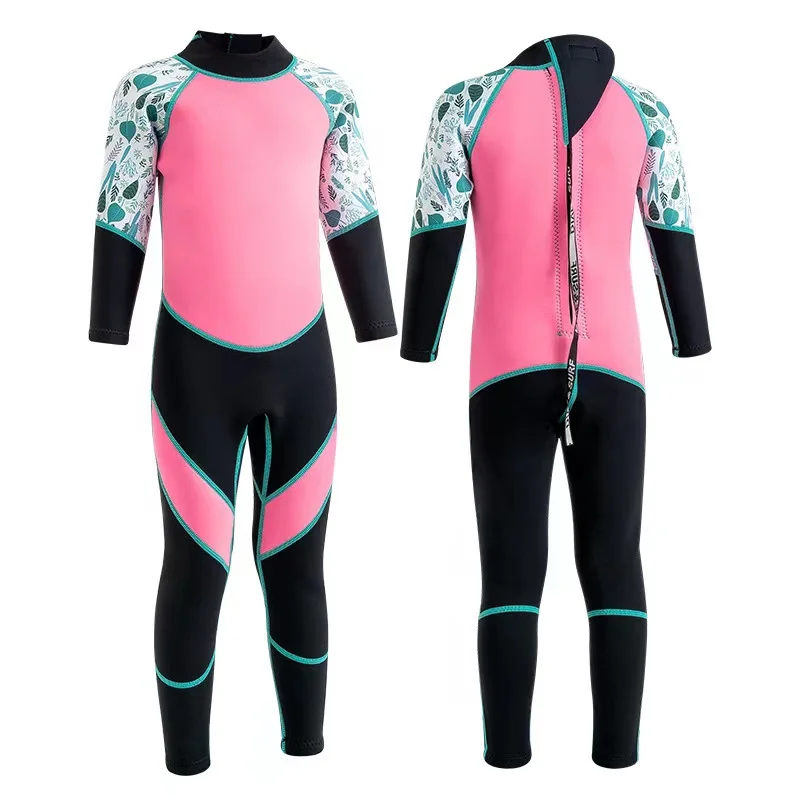 2mm Neoprene Thermal Swimsuit Long Sleeve Kids Wetsuit Pink Girl Wetsuit