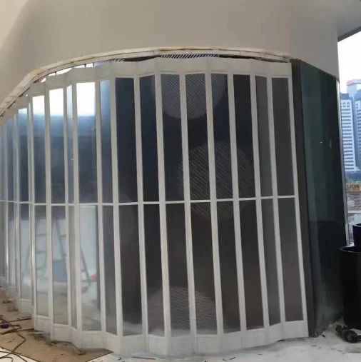 High-end brand cosmetics store door beautiful transparent pvc crystal aluminum alloy reinforced material folding door