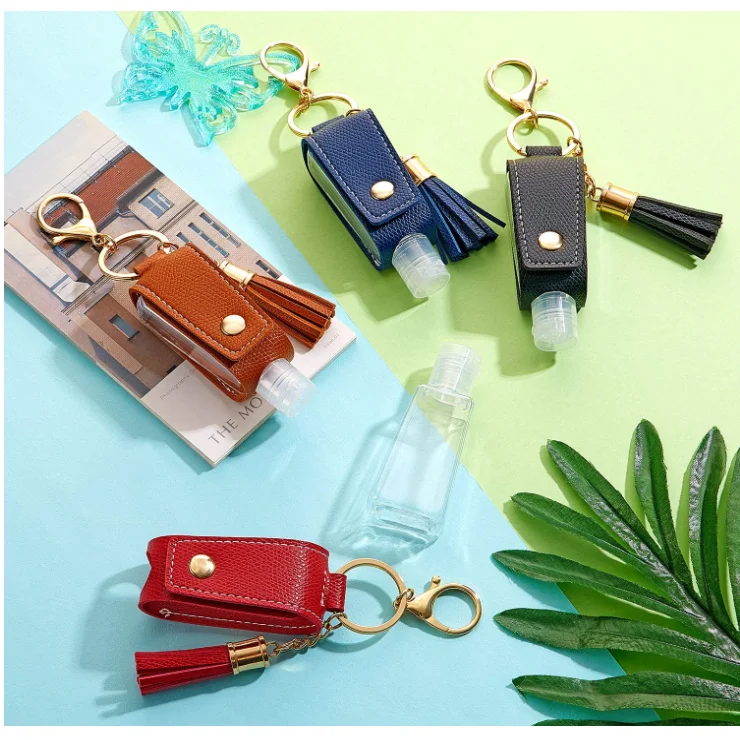 В наличии, кожаный чехол для дезинфицирующего средства для рук 30 мл, держатель, брелок-спрей с кожаным перцем и бутылкой 30 мл