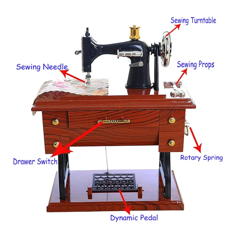 Vintage Sewing Machine Music Box European Classical Treadle Sewing Machine Table Desk Mechanical for Home Decor Birthday Gift